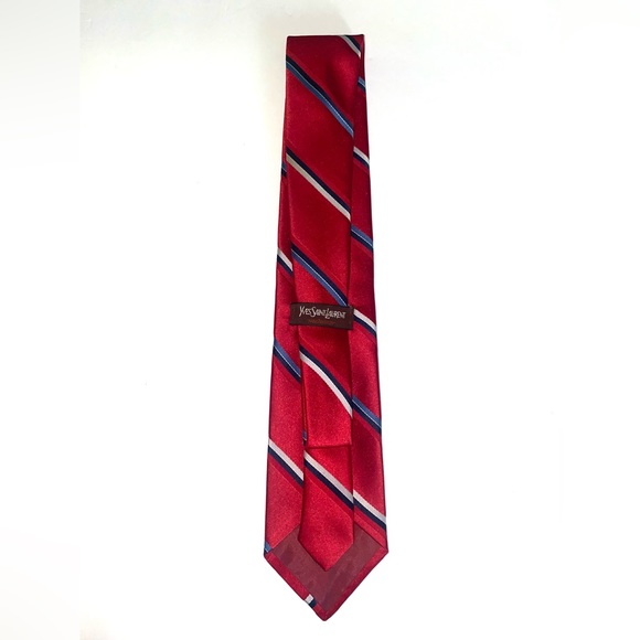 YSL Men's Red Striped Silk Neck Tie - Picture 2 of 10